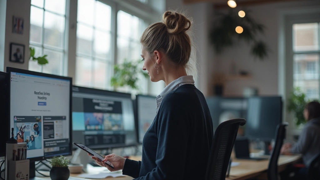 Designer bestudeert responsive design-patronen op meerdere apparaten naast elkaar